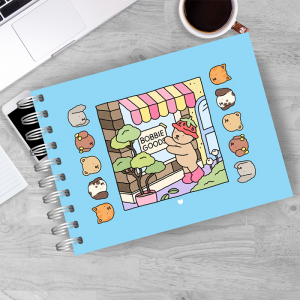 Caderno Colorir Bobbie Goods Capa Maleável Papel glossy 260g 15x21 4x0 Miolo papel offset 75g com 50 folhas Laminação Fosca, Encadernação Wire-o 